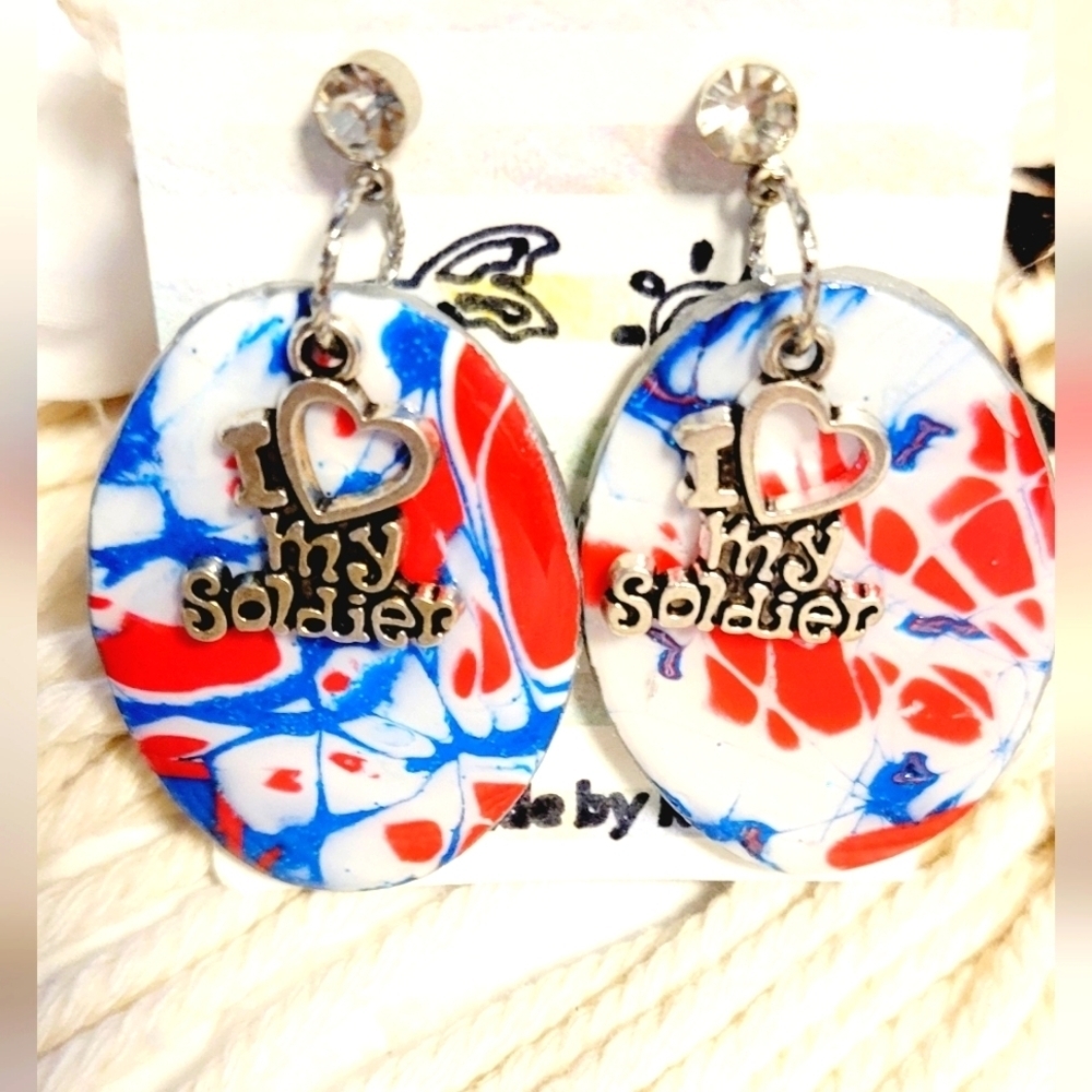 Red, White Blue Polymer Clay Earrings